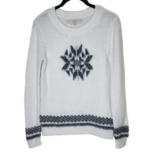 LOFT Wool Blend Cream Sweater Snowflake Ski Lodge Size Small